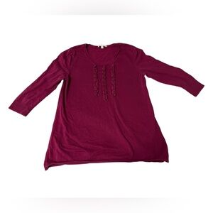 Gap Women's dark pink Mid-Sleeve Scoop Neck Top with ruffle detail